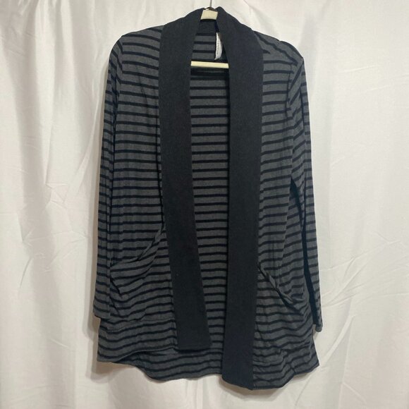 Women's Indigenous Striped Long Sleeve Open Cardigan L Cotton Gray Sweater - Picture 1 of 4